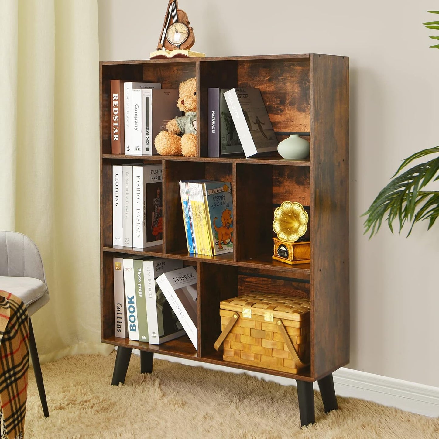 π Mid-Century Modern Bookshelf β Stylish 3 Tier Open Storage Bookcase for Living Room, Bedroom & Home Office β¨