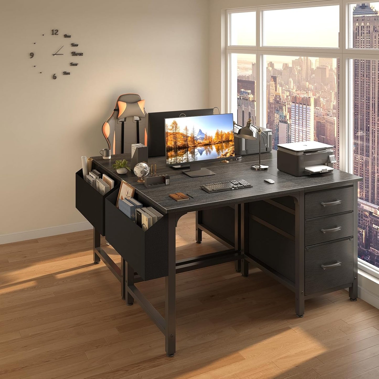 💻 Modern Home Office Desk with Storage Cabinet – Stylish Computer Writing Desk for Work, Study & Gaming ✨
