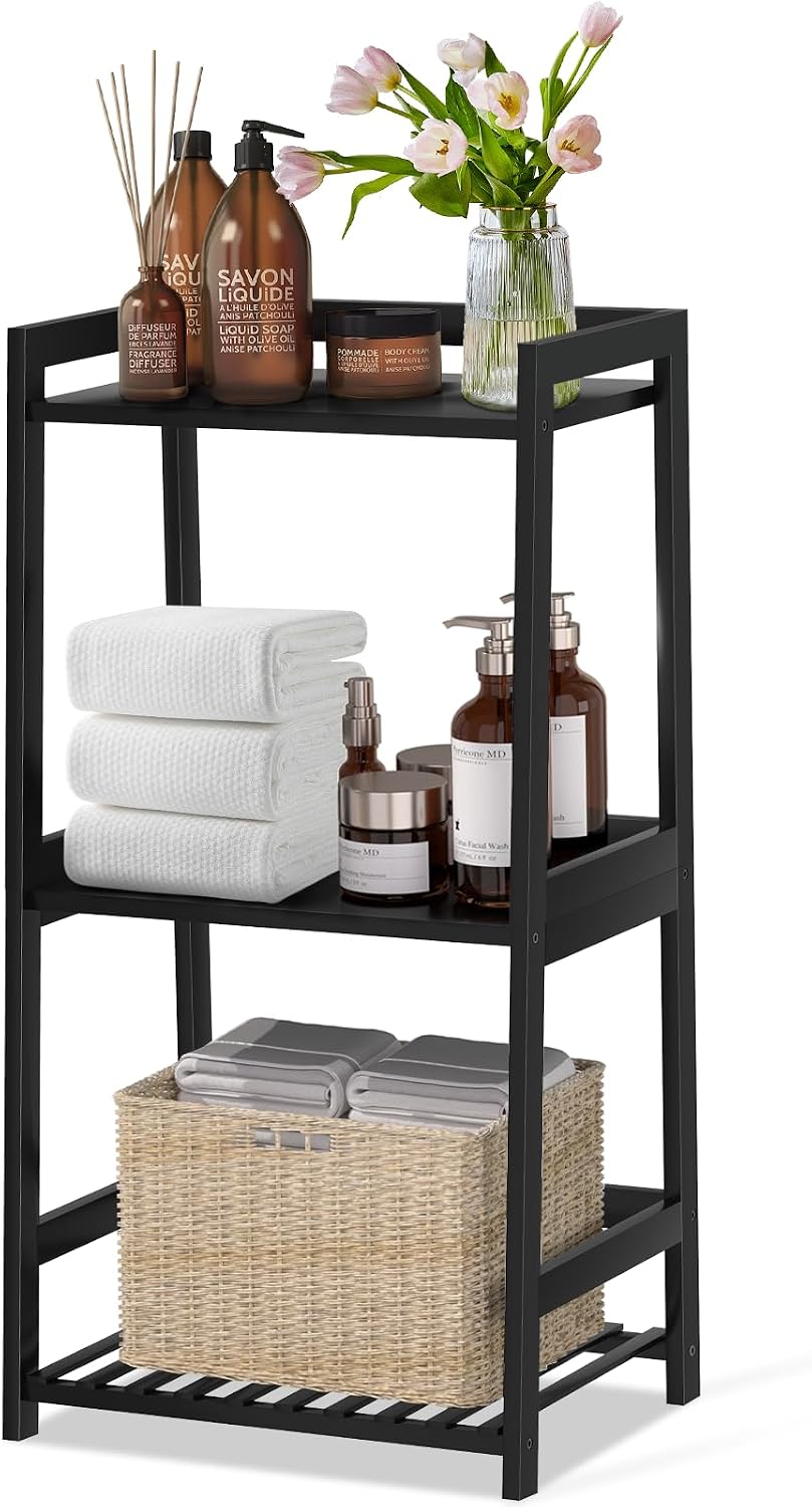🌿 Natural Bamboo Ladder Shelf – 3 Tier Storage Organizer for Bathroom, Bedroom & Living Room Décor ✨