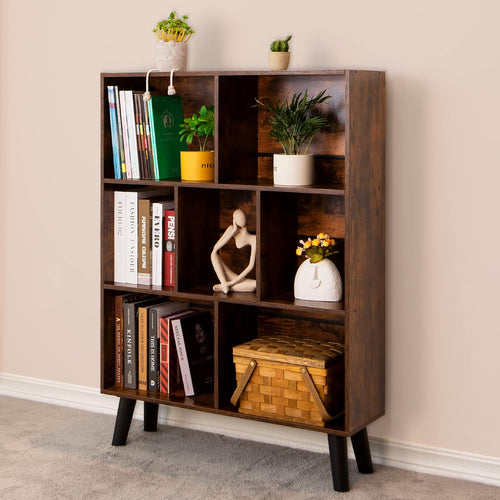 📚 Mid-Century Modern Bookshelf – Stylish 3 Tier Open Storage Bookcase for Living Room, Bedroom & Home Office ✨