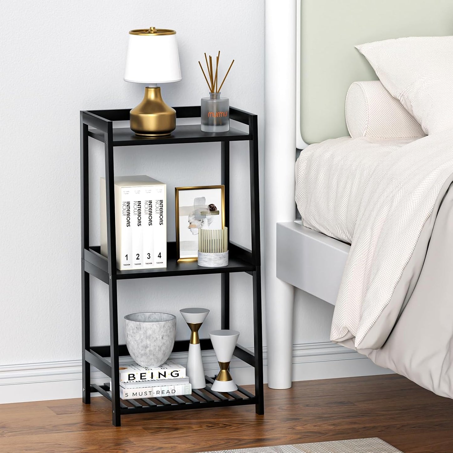 🌿 Natural Bamboo Ladder Shelf – 3 Tier Storage Organizer for Bathroom, Bedroom & Living Room Décor ✨