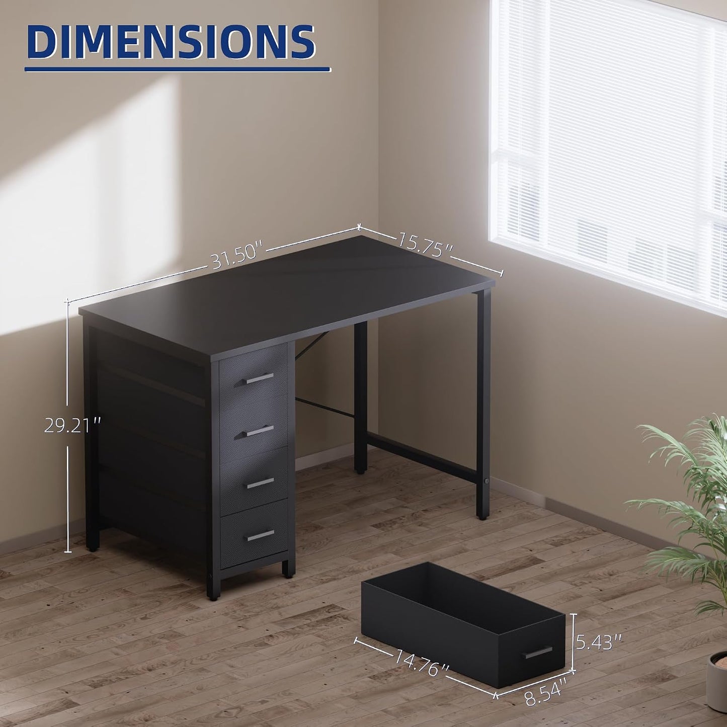 💻 Modern Computer Desk with Drawers – Stylish Home Office Writing Desk for Bedroom & Small Spaces ✨