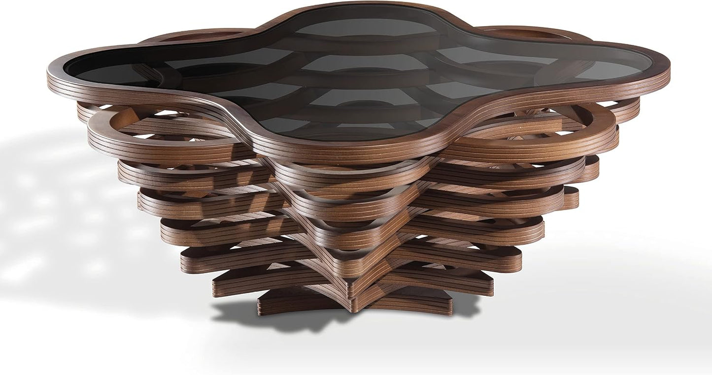 🤎 Luxury Walnut Coffee Table – Modern Sculptural Glass Top Center Table For Elegant Living Spaces ✨