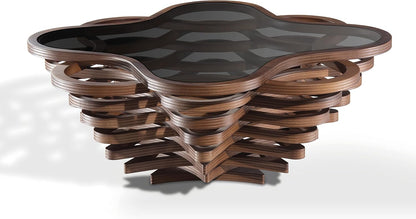 🤎 Luxury Walnut Coffee Table – Modern Sculptural Glass Top Center Table For Elegant Living Spaces ✨