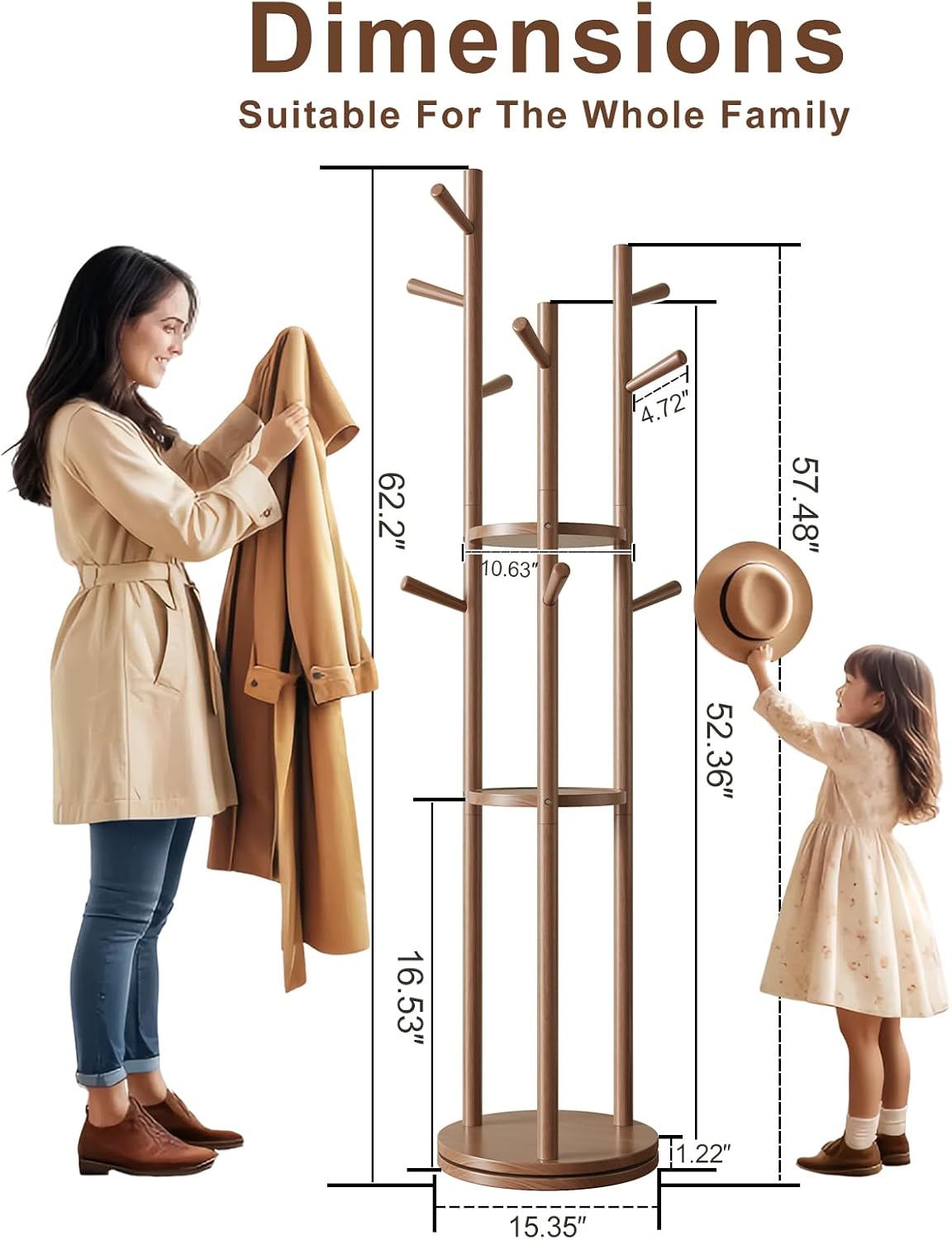 🌿 Modern Wooden Coat Rack Stand – Stylish Entryway Organizer with Hooks & Storage Shelves for Home ✨