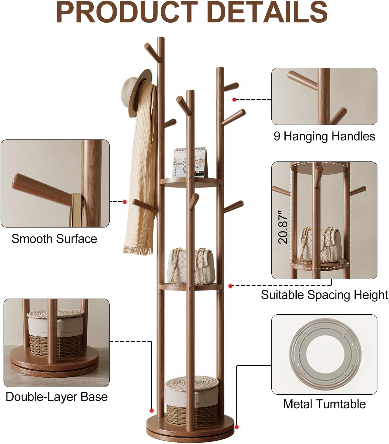 🌿 Modern Wooden Coat Rack Stand – Stylish Entryway Organizer with Hooks & Storage Shelves for Home ✨