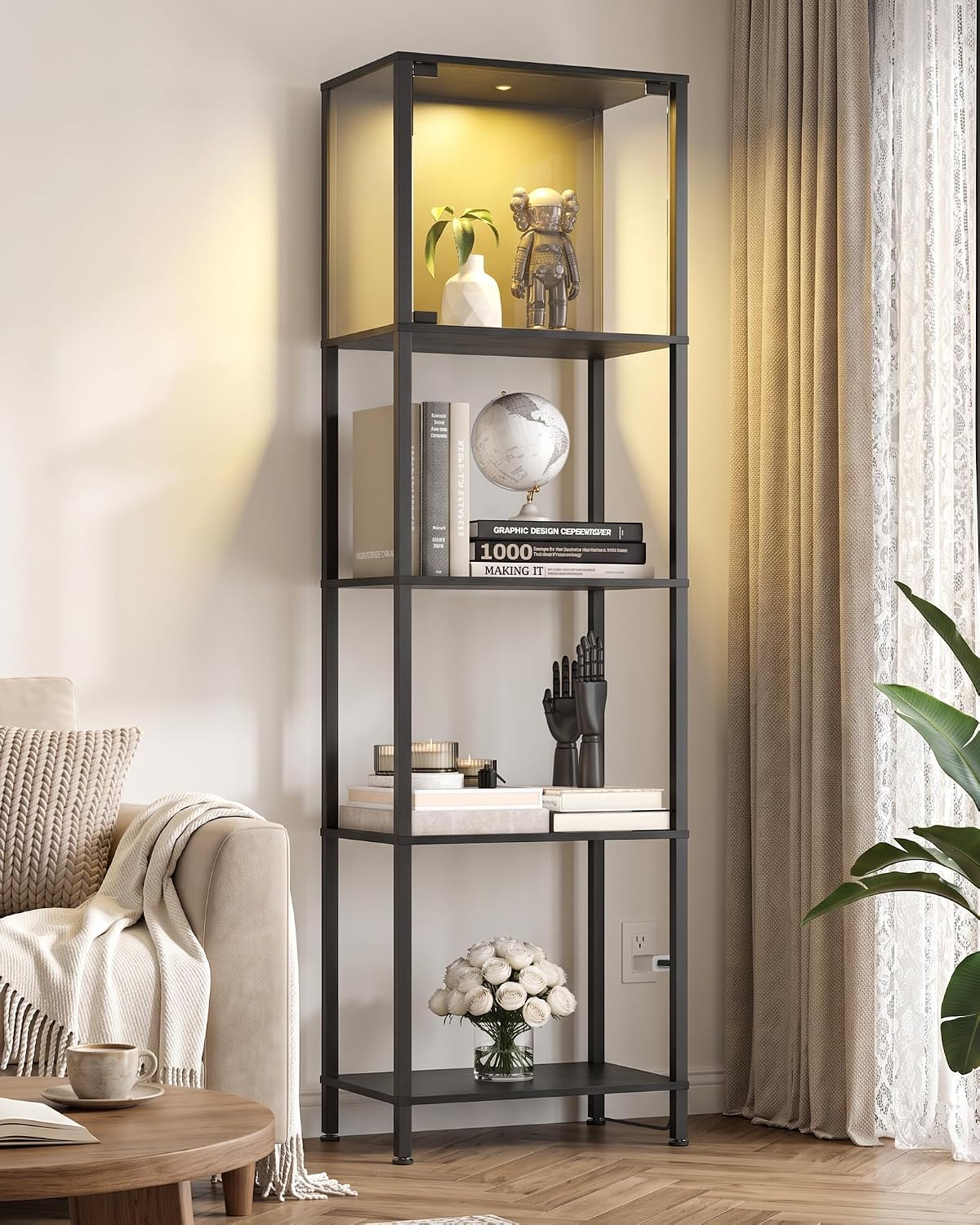 ✨ Modern 5-Tier Display Bookshelf – Stylish Storage Shelf for Books, Collectibles, Plants & Home Décor 📚