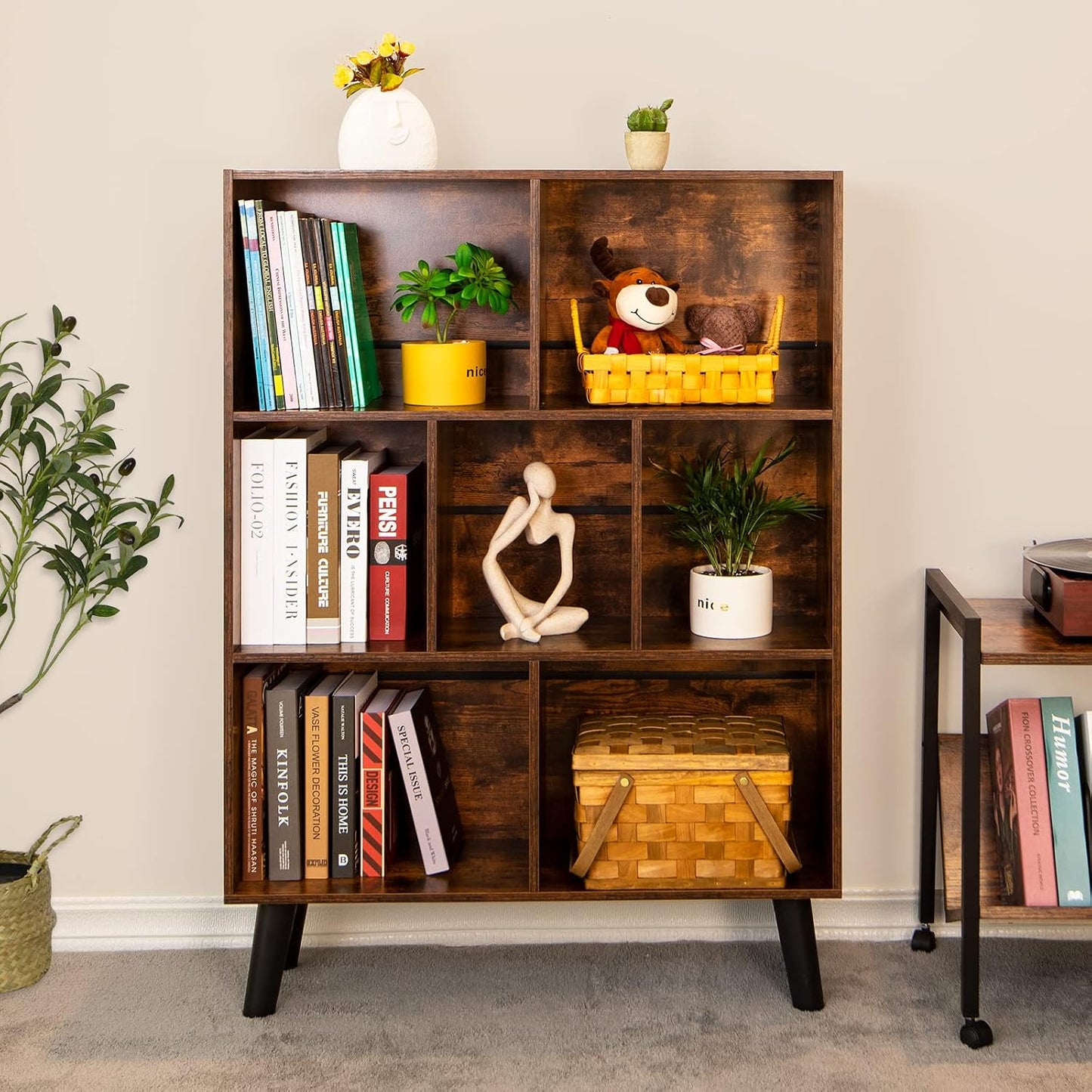 📚 Mid-Century Modern Bookshelf – Stylish 3 Tier Open Storage Bookcase for Living Room, Bedroom & Home Office ✨