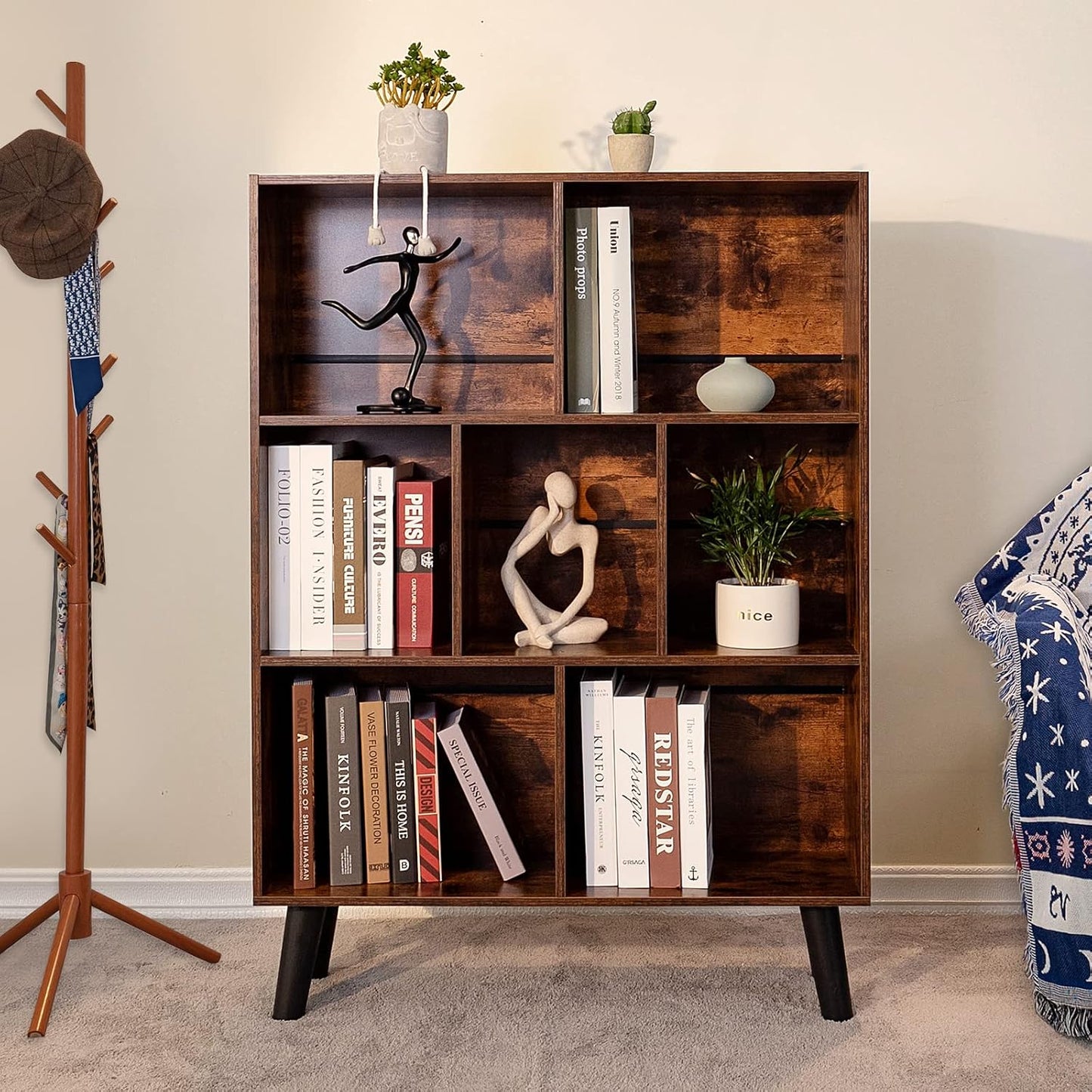 📚 Mid-Century Modern Bookshelf – Stylish 3 Tier Open Storage Bookcase for Living Room, Bedroom & Home Office ✨