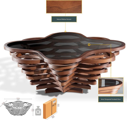 🤎 Luxury Walnut Coffee Table – Modern Sculptural Glass Top Center Table For Elegant Living Spaces ✨