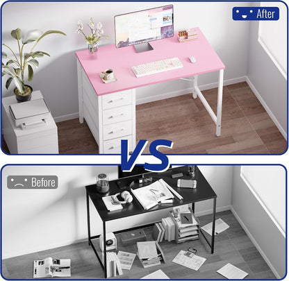 💻 Modern Computer Desk with Drawers – Stylish Home Office Writing Desk for Bedroom & Small Spaces ✨