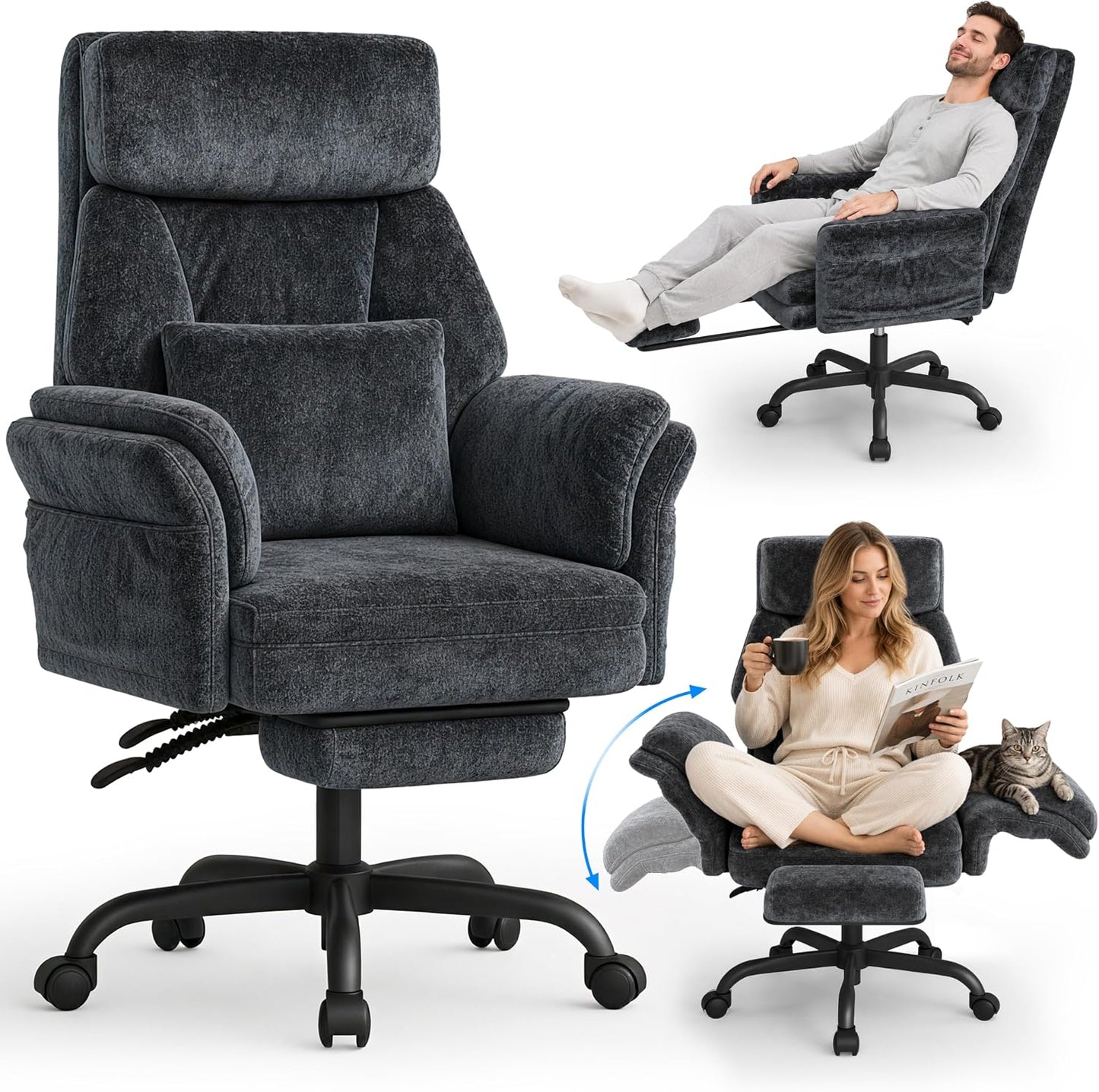 ✨ Luxury Ergonomic Reclining Office Chair – High Back Lounge Gaming Chair with Footrest & Adjustable Armrests 🪑
