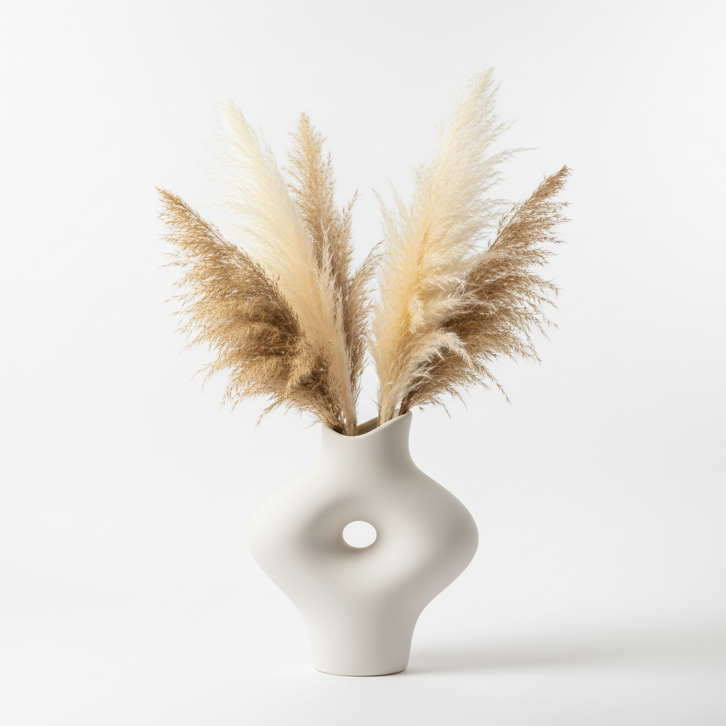 Modern ceramic vase with dried pampas grass