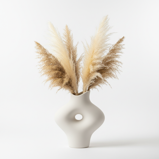 Modern ceramic vase with dried pampas grass