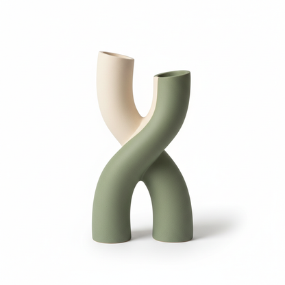 Abstract ceramic sculpture in matte white and sage green