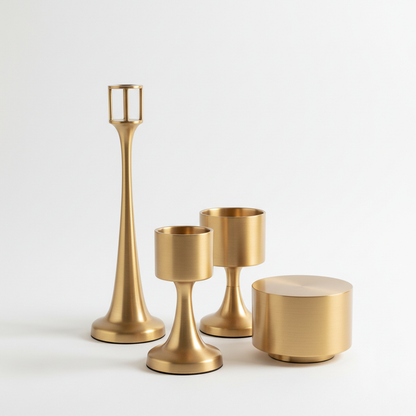 Set of three brass candle holders
