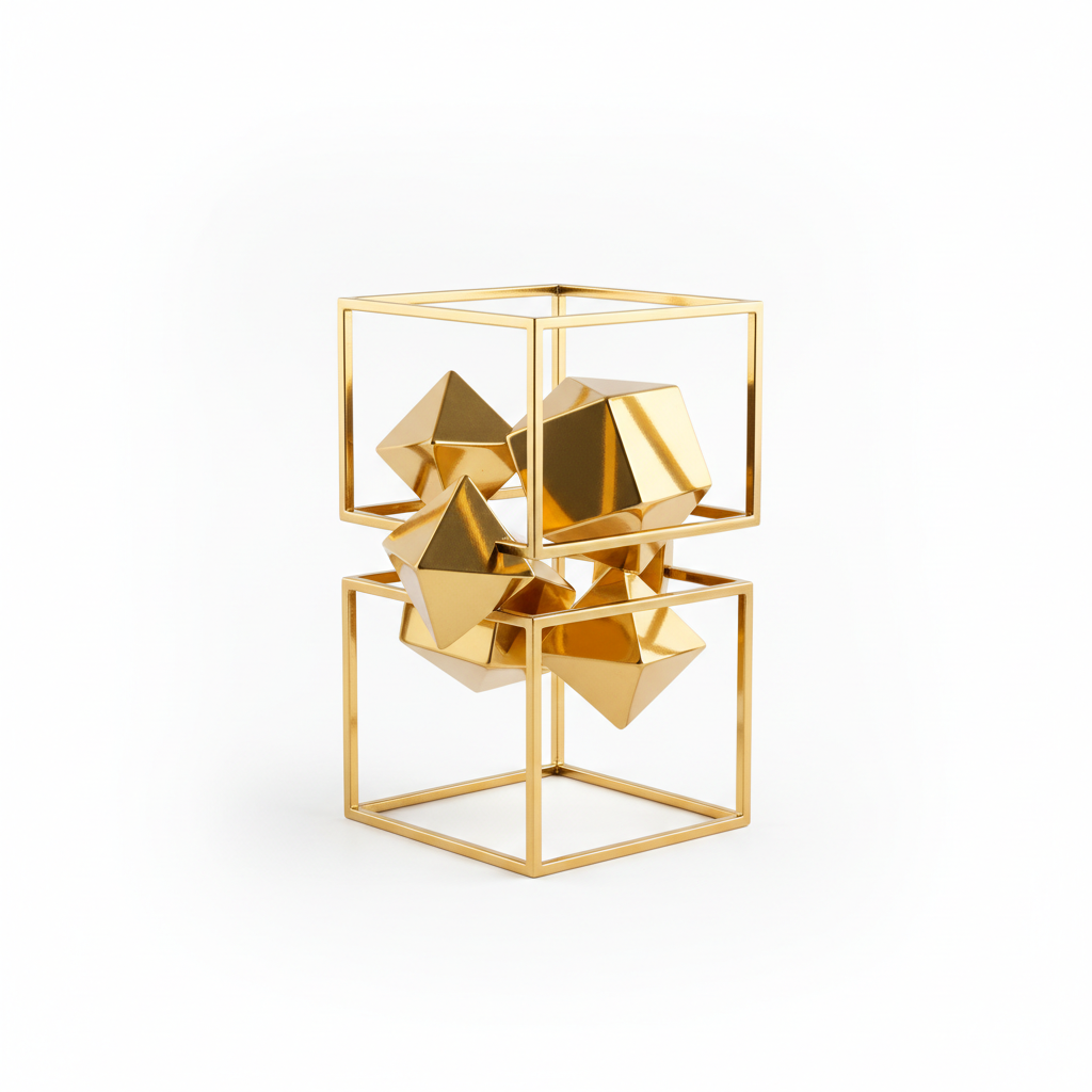 Geometric gold metal sculpture